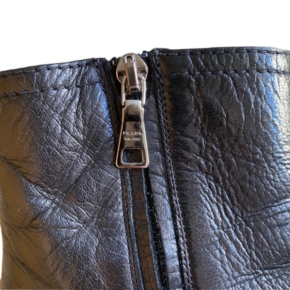 Prada Black Leather Ankle Wedge Boots, size 8 - Picture 7 of 11